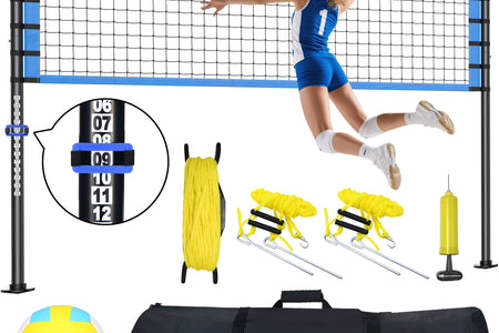 32FT Outdoor Portable Volleyball Net Set System for Backyard - Quick & Easy Setup Adjustable Height Steel Poles, PU Volleyball, Pump and Carrying Bag