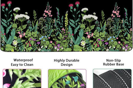 Keyboard Mouse Pad Set, Extended Mouse Pad+Keyboard Wrist Rest Support, Memory Foam Ergonomic Easy Typing, 3Pcs (35.4×15.7 In) Desk Pad Set for Home Office Study Game - Weeds