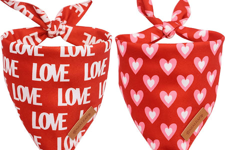 Holiday Dog Bandanas 2 Pack, Triangle Reversible Valentine'S Day Pet Scarf for Boy and Girl, Premium Durable Fabric, Bandana for Medium and Large Dogs (Large)