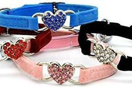 Heart Bling Cat Collar with Safety Belt and Bell 8-11 Inches