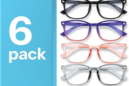 6 Pack Blue Light Blocking Glasses for Computer Gaming, Fashion Fake anti Eye Strain Eyeglasses for Women Men