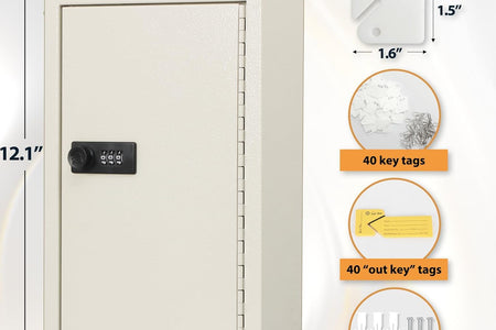Key Storage Lock Box with Code,Locking Key Cabinet,40 Key Management Wall Mount with Combination Lock,Key Hooks & Tags Key Labels,(Beige,40 Key)