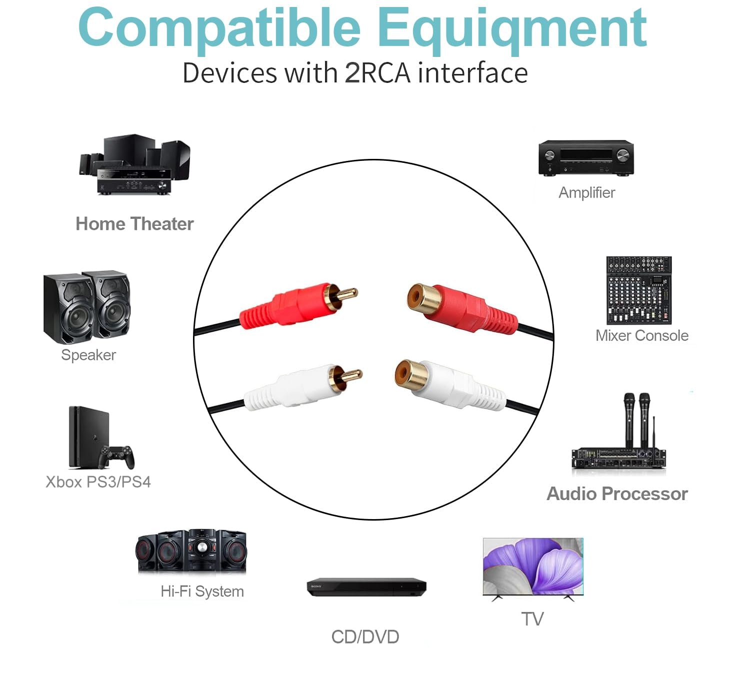2 RCA Extension Cable,Gold Plated 2 RCA Male to Female Stereo Audio Extension Cable (50Ft)