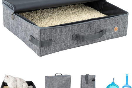 Large Portable Cat Travel Litter Box with Zipperd Top for Medium, Large or Multiple Cats. Odor Control, Leak-Proof, Lightweight for Easy Carry, Easy Storage, Easy to Clean