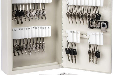 Key Storage Lock Box with Code,Locking Key Cabinet,40 Key Management Wall Mount with Combination Lock,Key Hooks & Tags Key Labels,(Beige,40 Key)