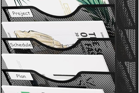 10 Tier Wall File Organizer Office Mesh Metal Hanging File Folder Holder Magazine Rack , Black