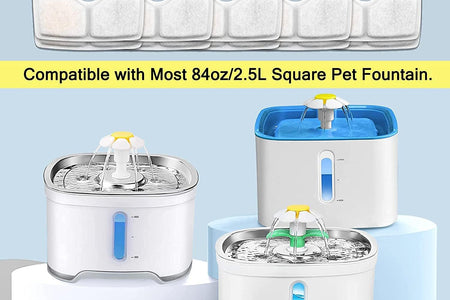Cat Water Fountain Filters,10 Pack Replacement Filter Fit for Top Square 84Oz/2.5L Cat Pet Fountain, 3 Filtration System