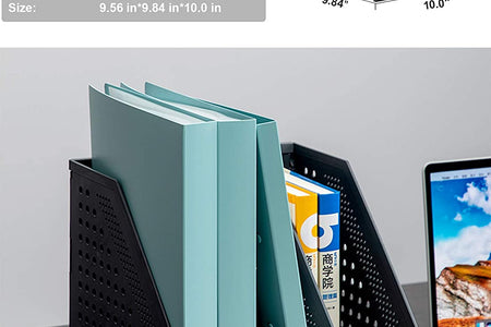 /Deli Collapsible Magazine File Holder/Desk Organizer for Office Organization and Storage with 3 Vertical Compartments, Dark Grey,