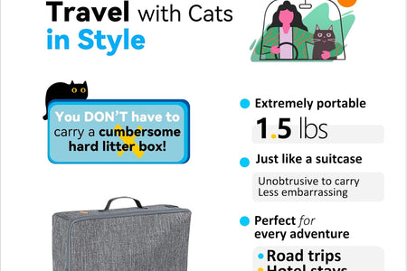 Large Portable Cat Travel Litter Box with Zipperd Top for Medium, Large or Multiple Cats. Odor Control, Leak-Proof, Lightweight for Easy Carry, Easy Storage, Easy to Clean