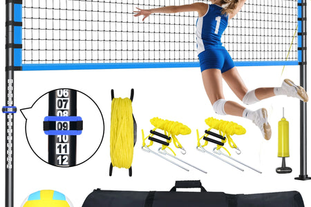 32FT Outdoor Portable Volleyball Net Set System for Backyard - Quick & Easy Setup Adjustable Height Steel Poles, PU Volleyball, Pump and Carrying Bag